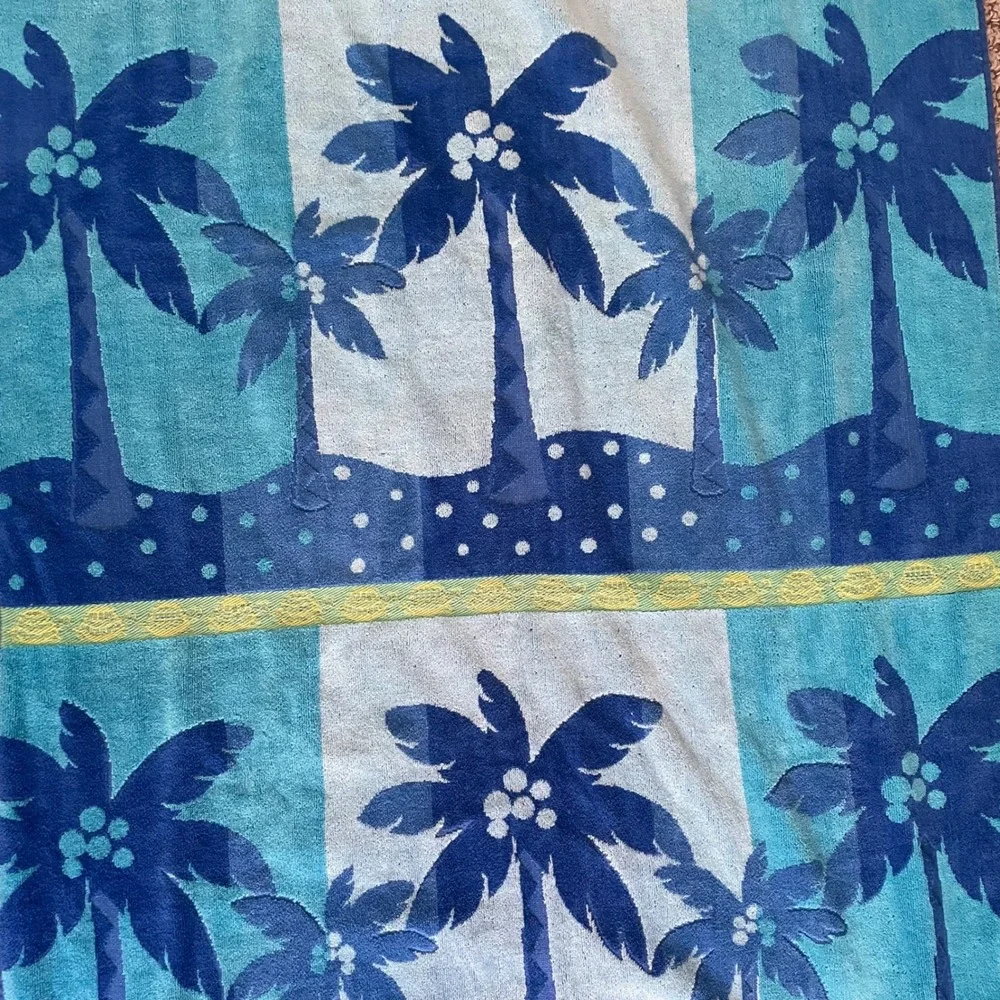 Vintage Welspun Beach Towel 100% Cotton Blue Lime Green 70s Made‎ In India